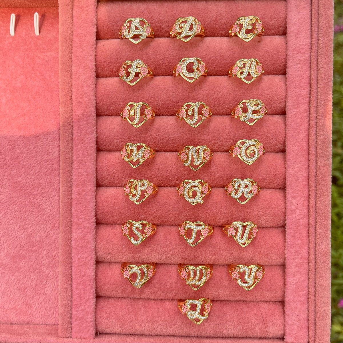 Bling Initial Rose Ring (Resizable - OS)