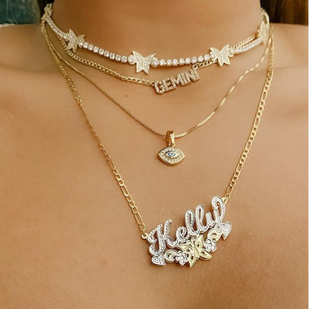 Two Toned Double Plated Butterfly Necklace