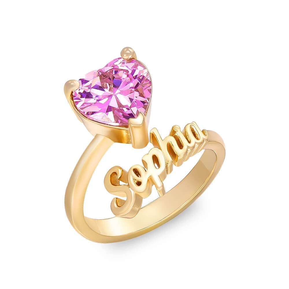 Custom Pink Crystal Heart Ring