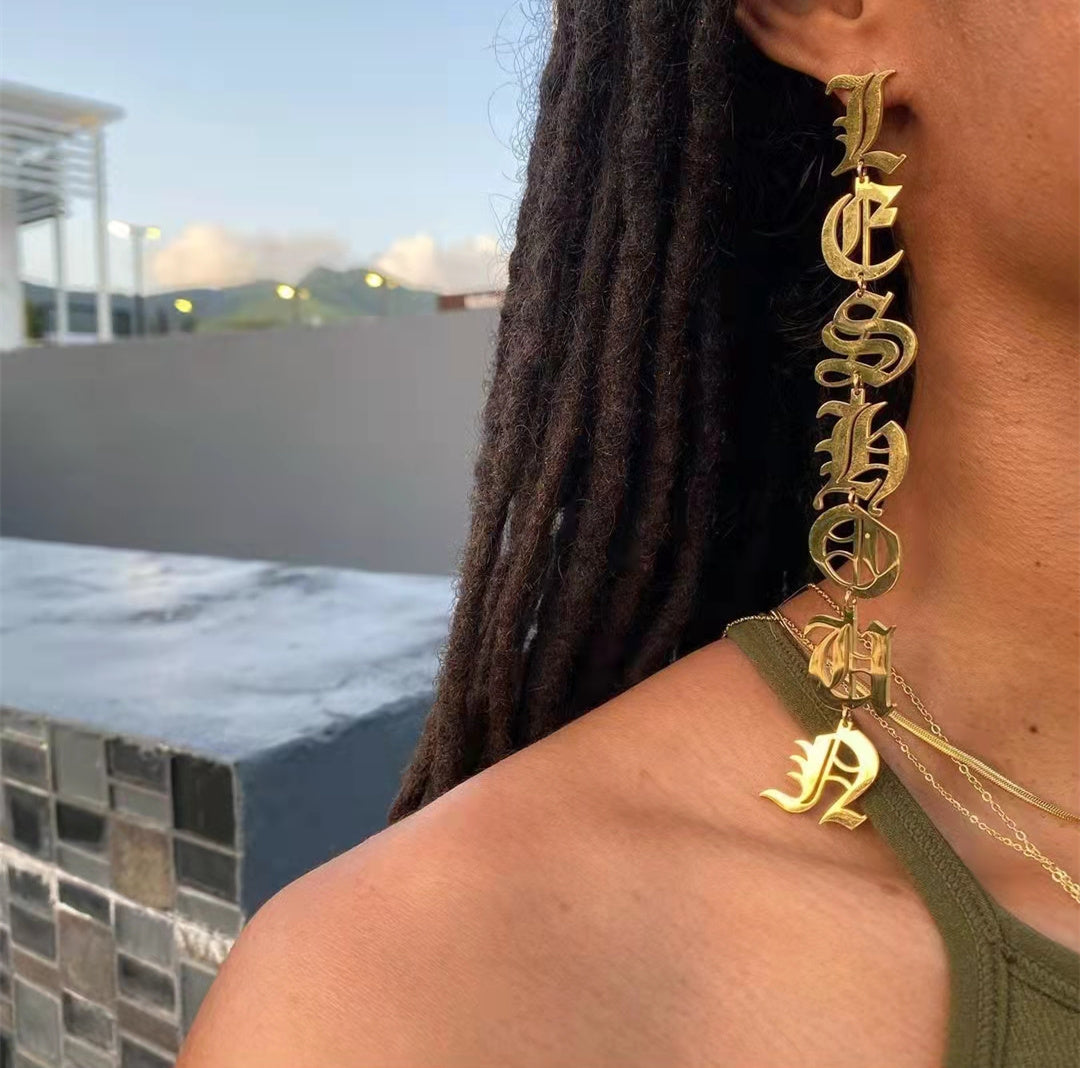 Custom Old English Dangle Earrings